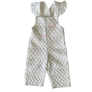 Vintage A Tiny Tots Original Quilted Jumpsuit Girls Toddler 18M White Pink Roses